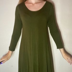 French Atmosphere Knee Length Olive Green Dress